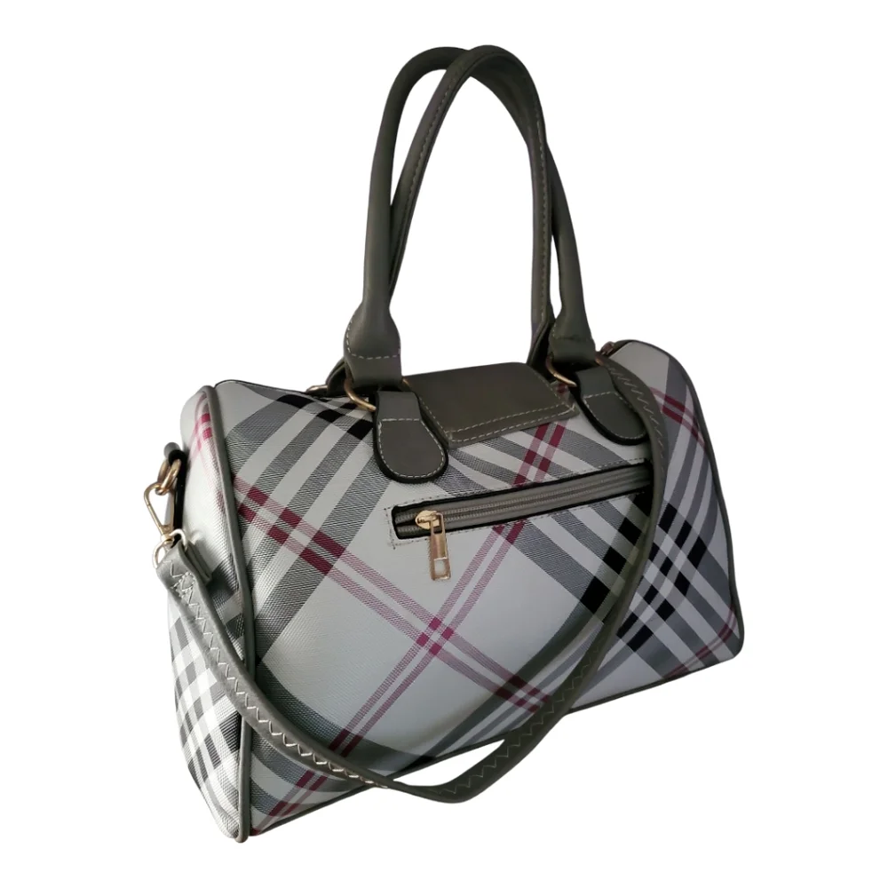 Plaid Handbag with Gray Accents